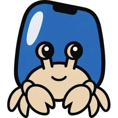 The Valence hermit crab, wearing a blue phone as its shell