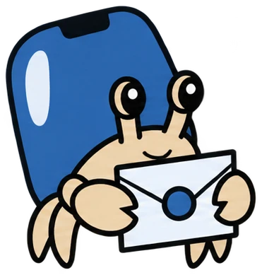 The Valence hermit crab holding an envelope closed with a wax seal